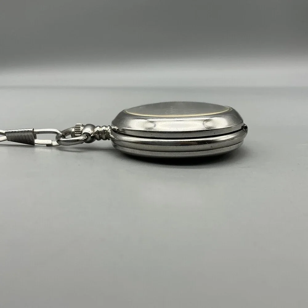 Al Agnew Pocket Watch Men 46mm Silver Tone Wolf Full Hunter Chain New Battery